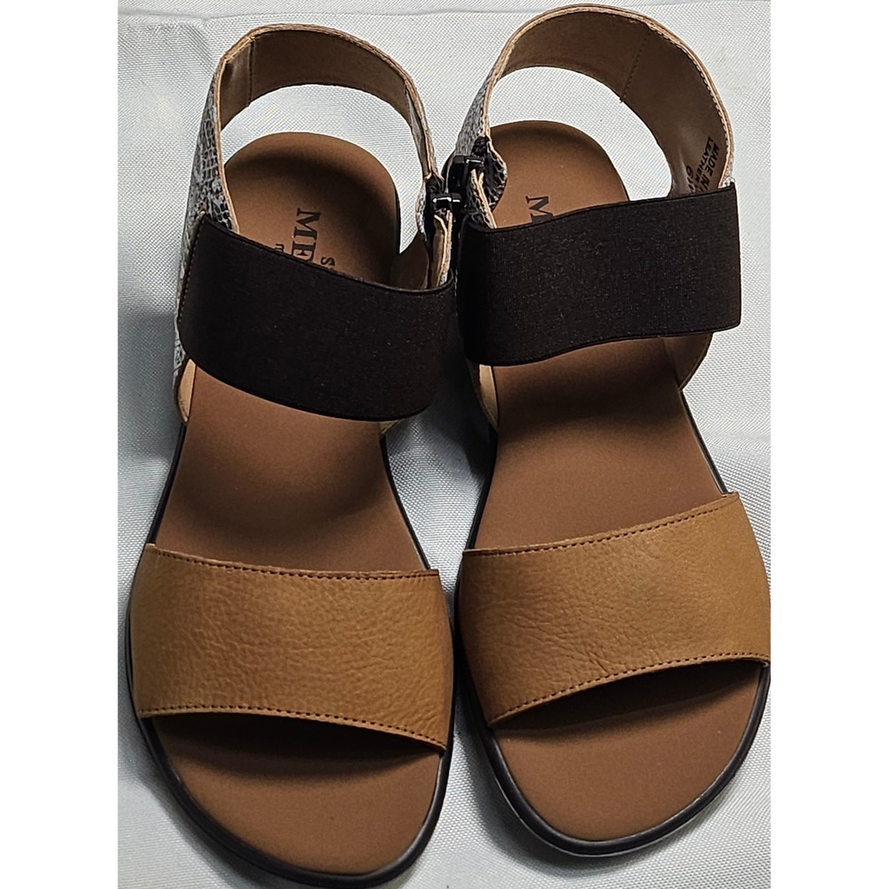 Sesto Meucci Eirlys Wedge Sandals Camel Nabuk Multi Brn Leather Italy 6W NEW